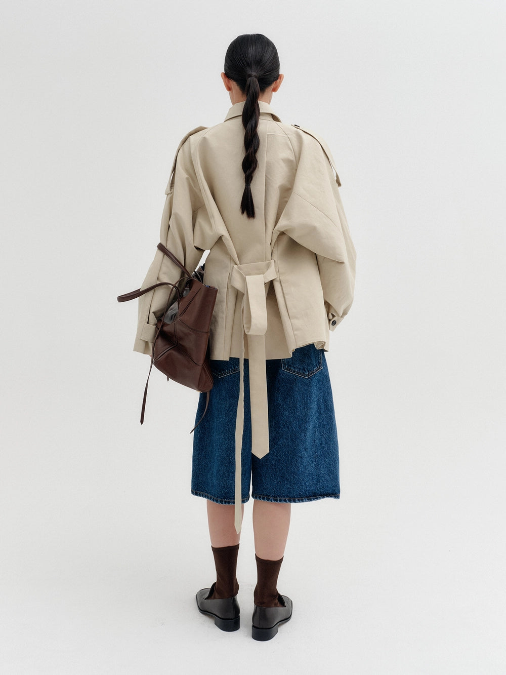 EENK Layered Collar Drape Jacket - Beige