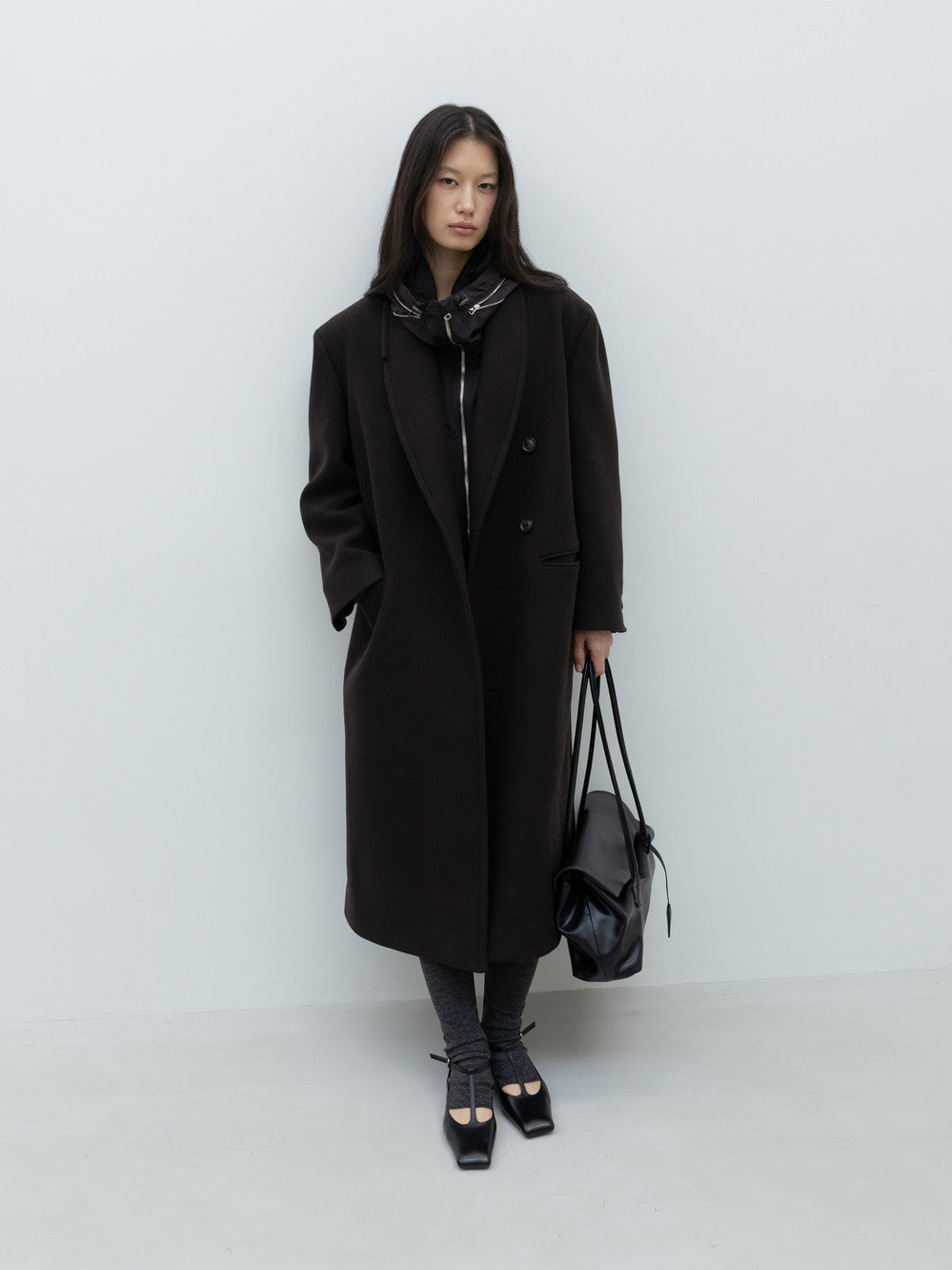 Low Classic Wool Shawl Collar Coat Brown