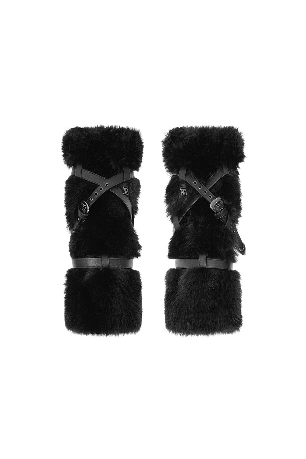 Treemingbird Leather-Buckled Faux-Fur Leg Warmers Black