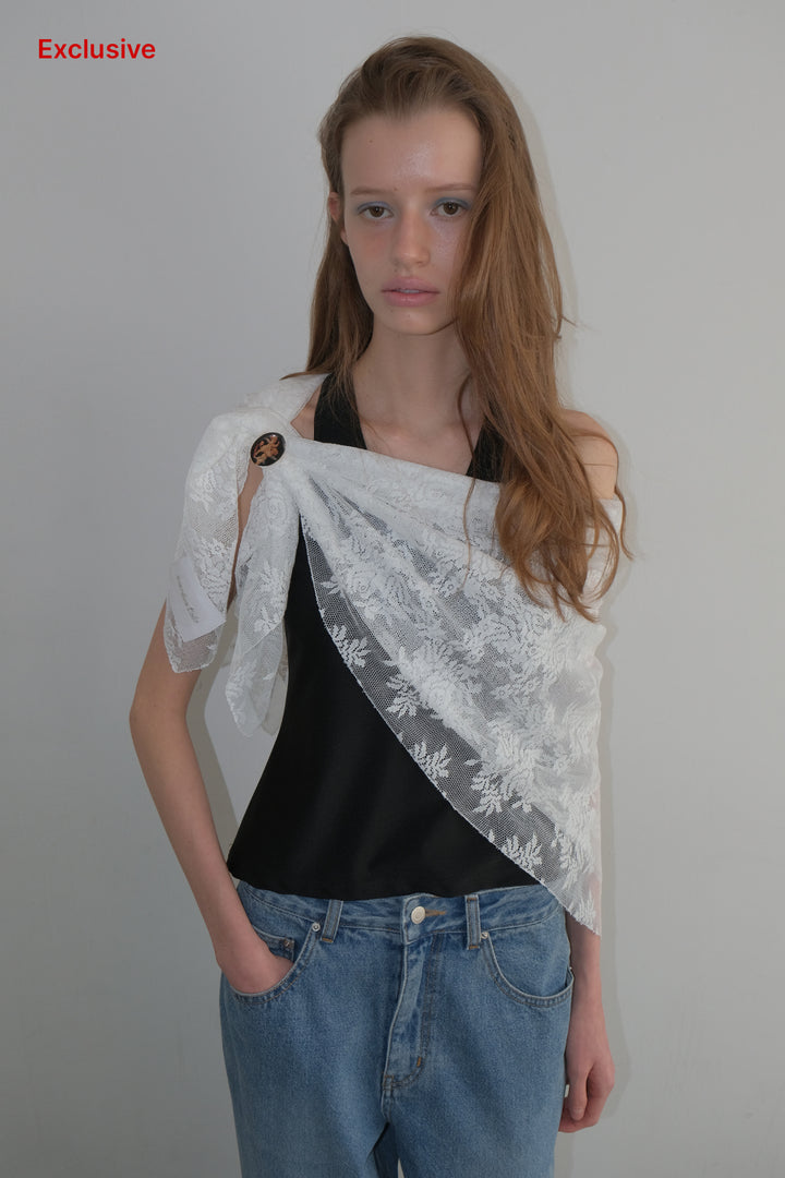 Overdueflair Lace Shawl Scarf Ivory