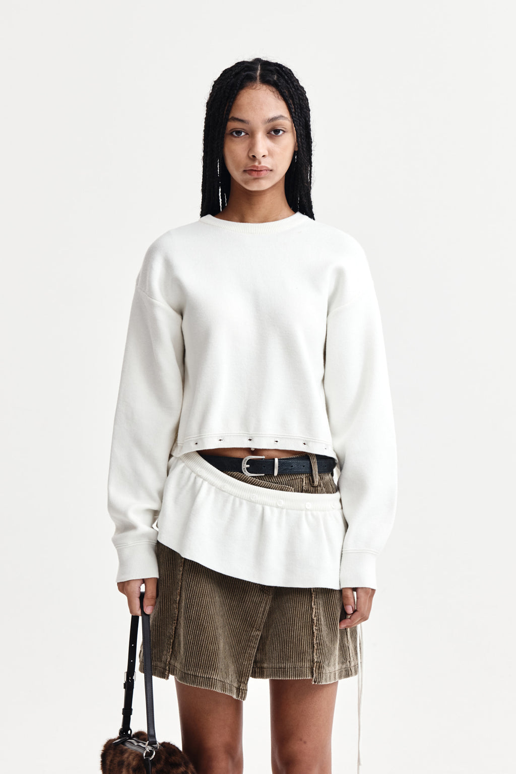 [matinkim] DETACHABLE SKIRT KNIT PULLOVER IN IVORY