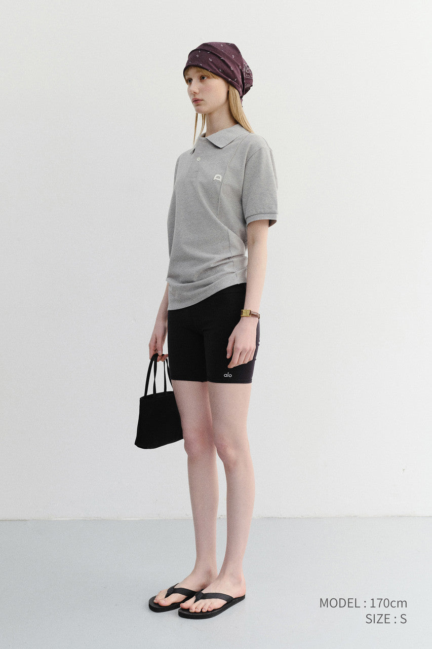 Dunst Unisex Leather Logo Polo Shirt Melange Grey