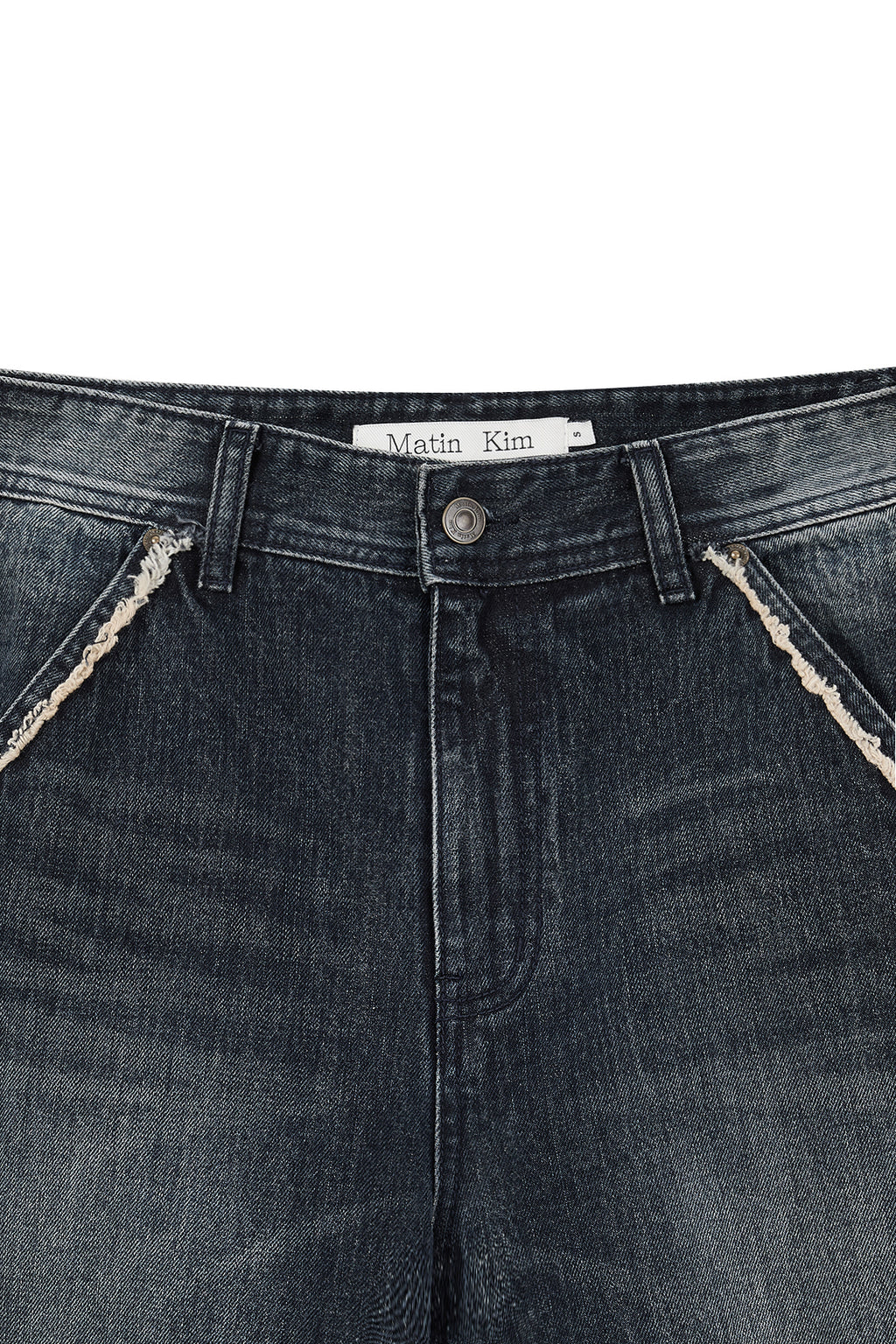 [matinkim] SEMI BOOTS CUT WASHED DENIM PANTS IN NAVY