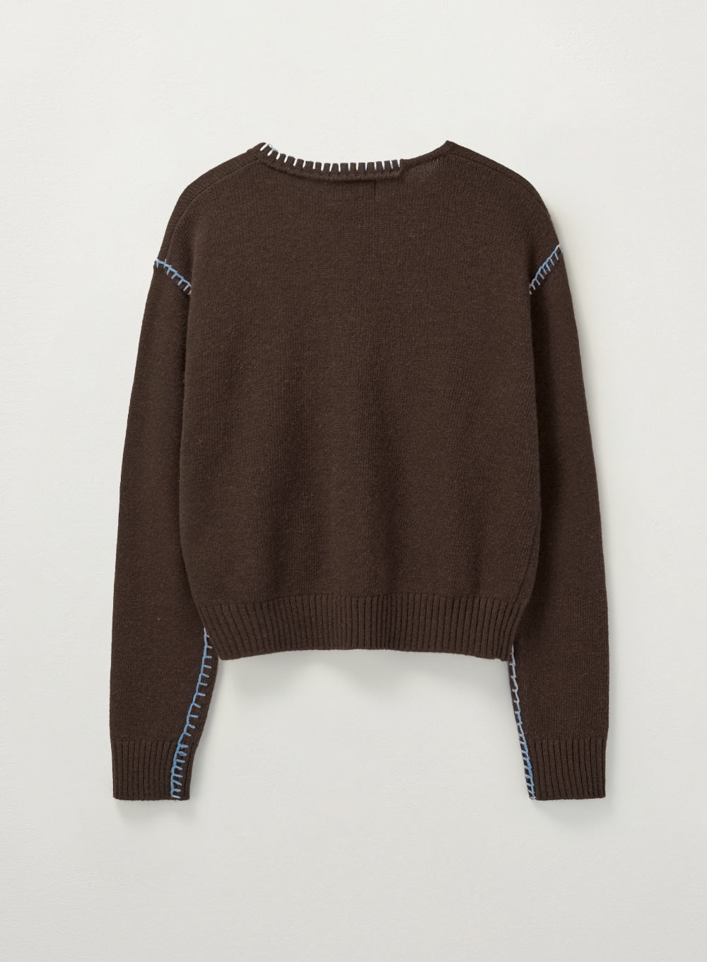 [satur] (W) Contrast Stitch Semi Crop Knit - Brown