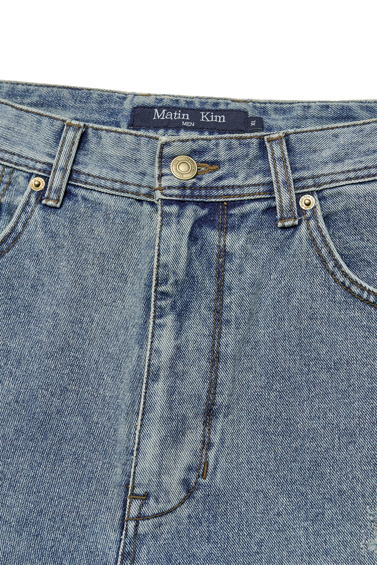 [matinkim] DESTROYED VINTAGE WIDE DENIM PANTS FOR MEN IN LIGHT BLUE