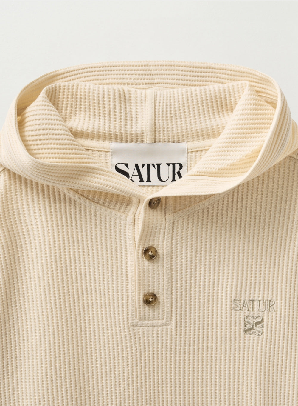 [satur] Half Button Waffle Hoodie - Cream