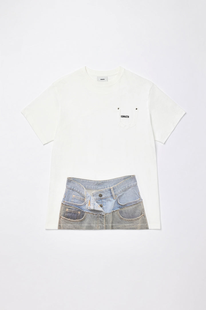 Matinkim Denim Printing Oversize Top IN White