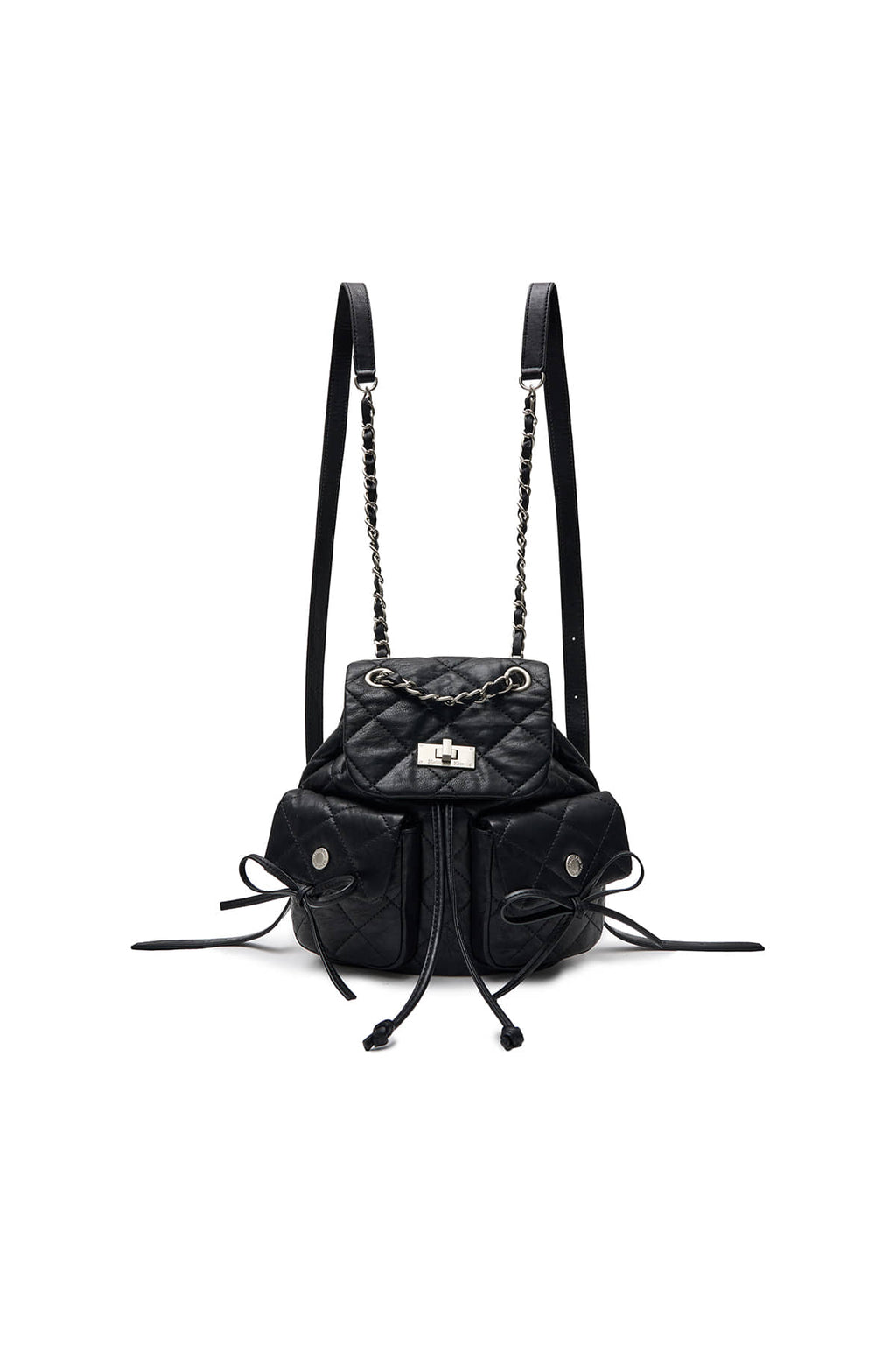 [matinkim] DOUBLE POCKET QUILTING MINI BACKPACK IN BLACK
