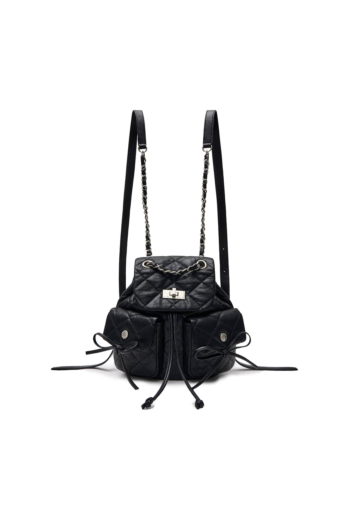 [matinkim] DOUBLE POCKET QUILTING MINI BACKPACK IN BLACK
