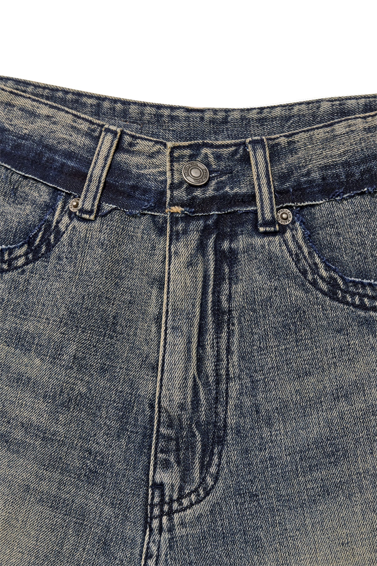 Matinkim Rough Cut Line Point Denim Pants IN Smoke Blue