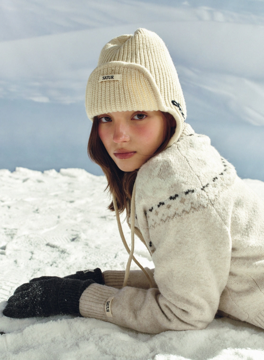 [satur] Earmuff Knit Beanie - Cream