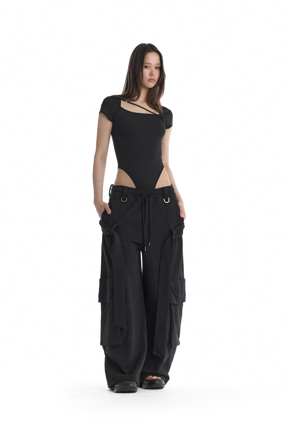 Treemingbird Utility Belted Cargo Sweat Pants Black