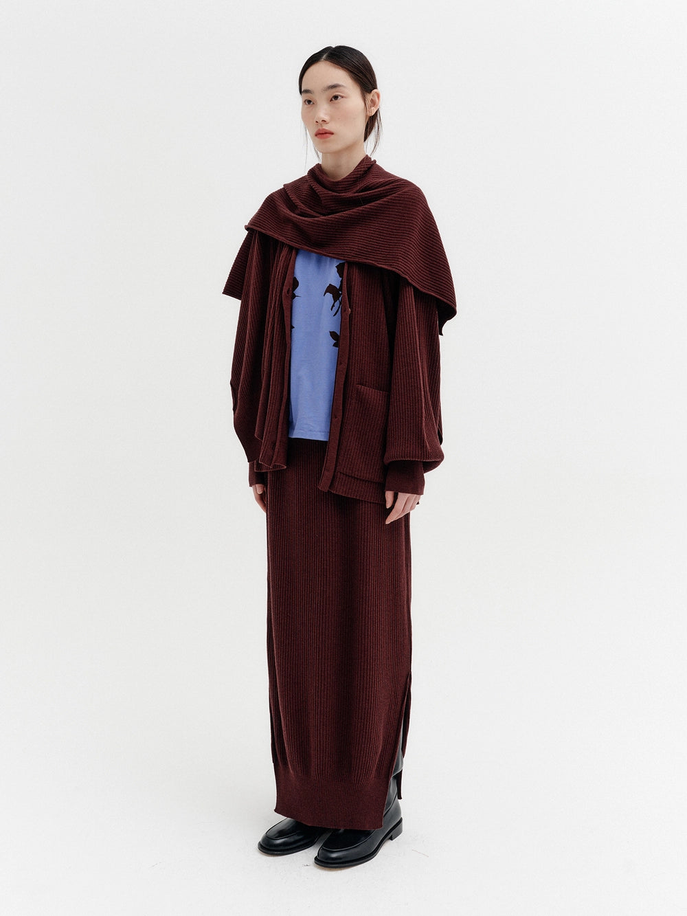 EENK Drape Shawl Collar Cardigan - Brown