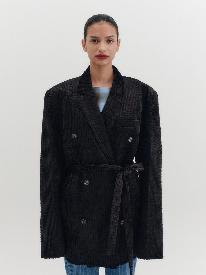 EENK Belted Double-Breasted Blazer - Black