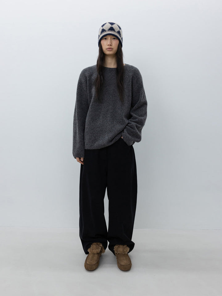 Low Classic Round Neck Wool Pullover Charcoal