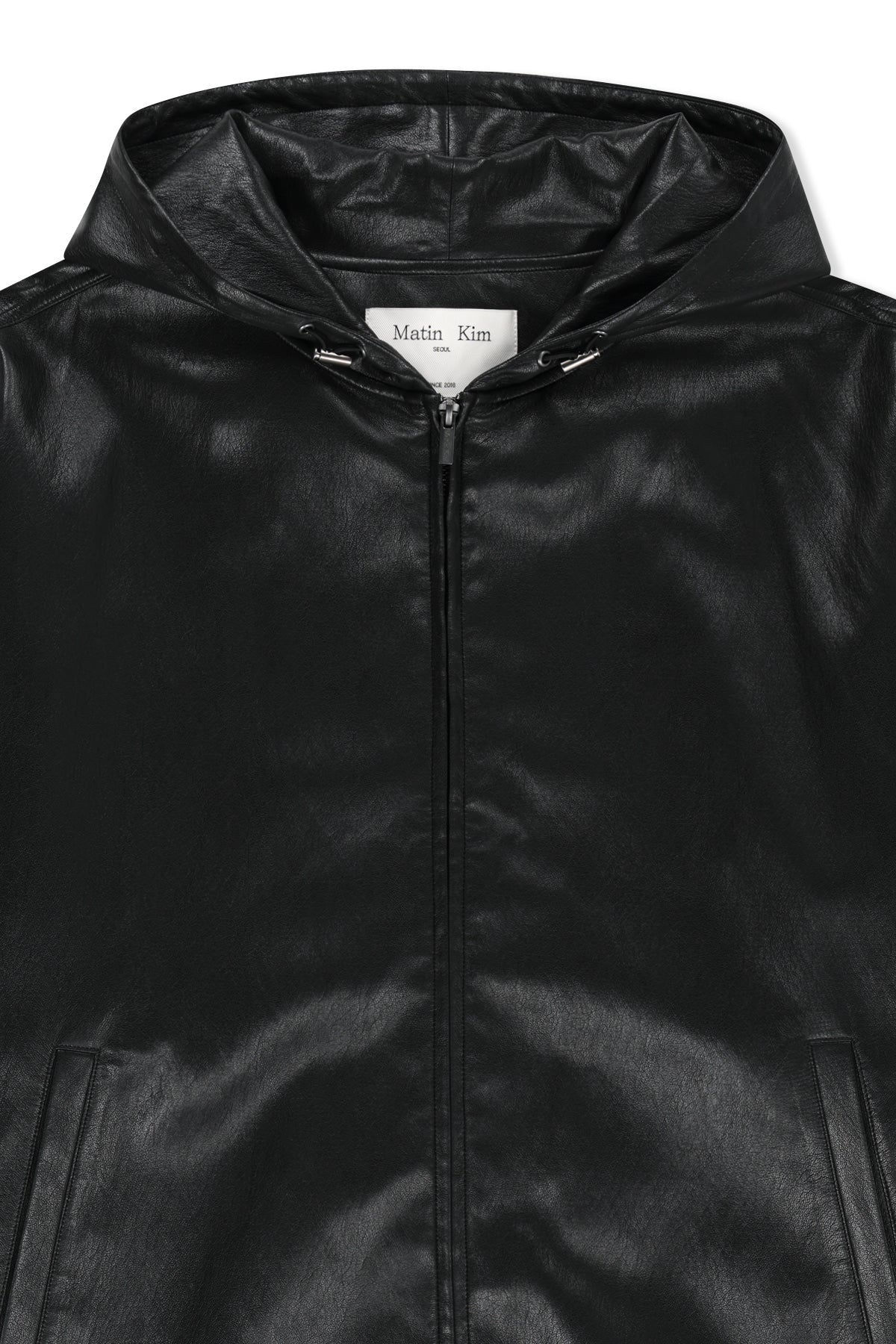 Matinkim Faux Leather Applique Logo Hoody Jumper IN Black