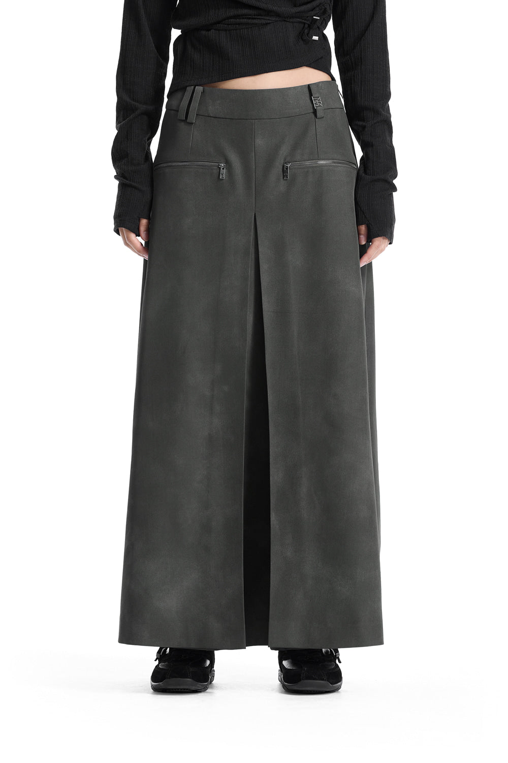 Treemingbird Zip Detail Wide Skirt Pants Khaki