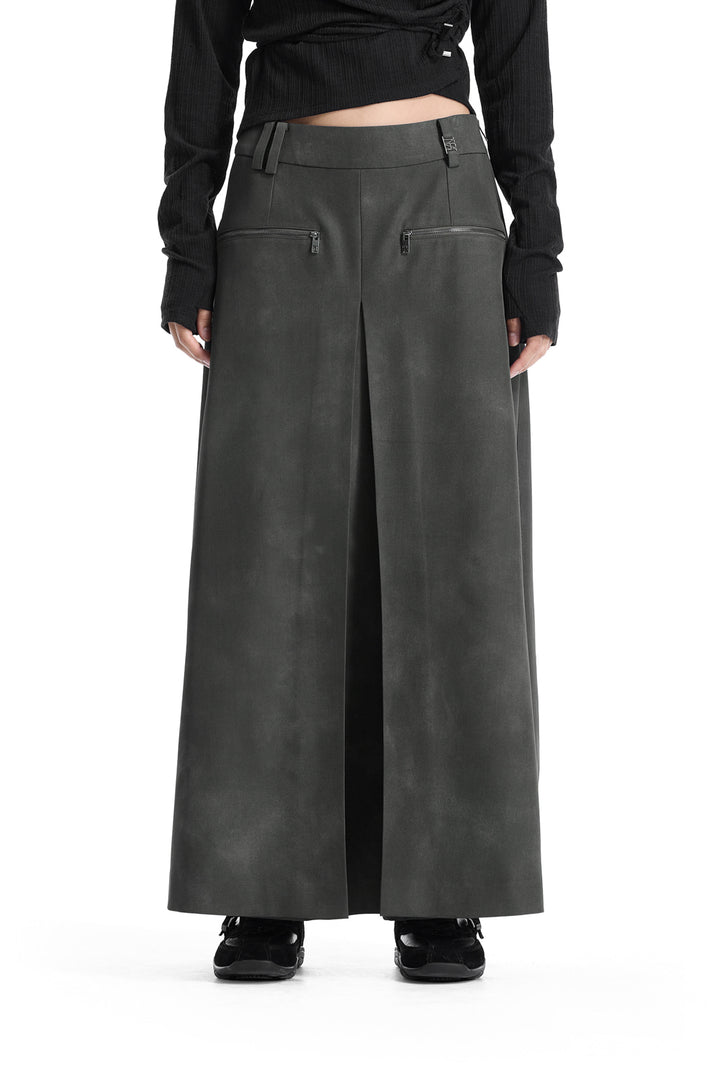 Treemingbird Zip Detail Wide Skirt Pants Khaki