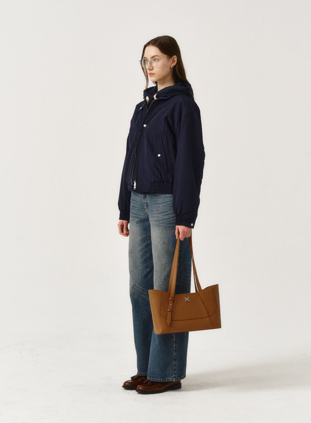 [satur] (W) Santee Nylon Oversized Blouson Ma-1 Jacket - Classic Navy