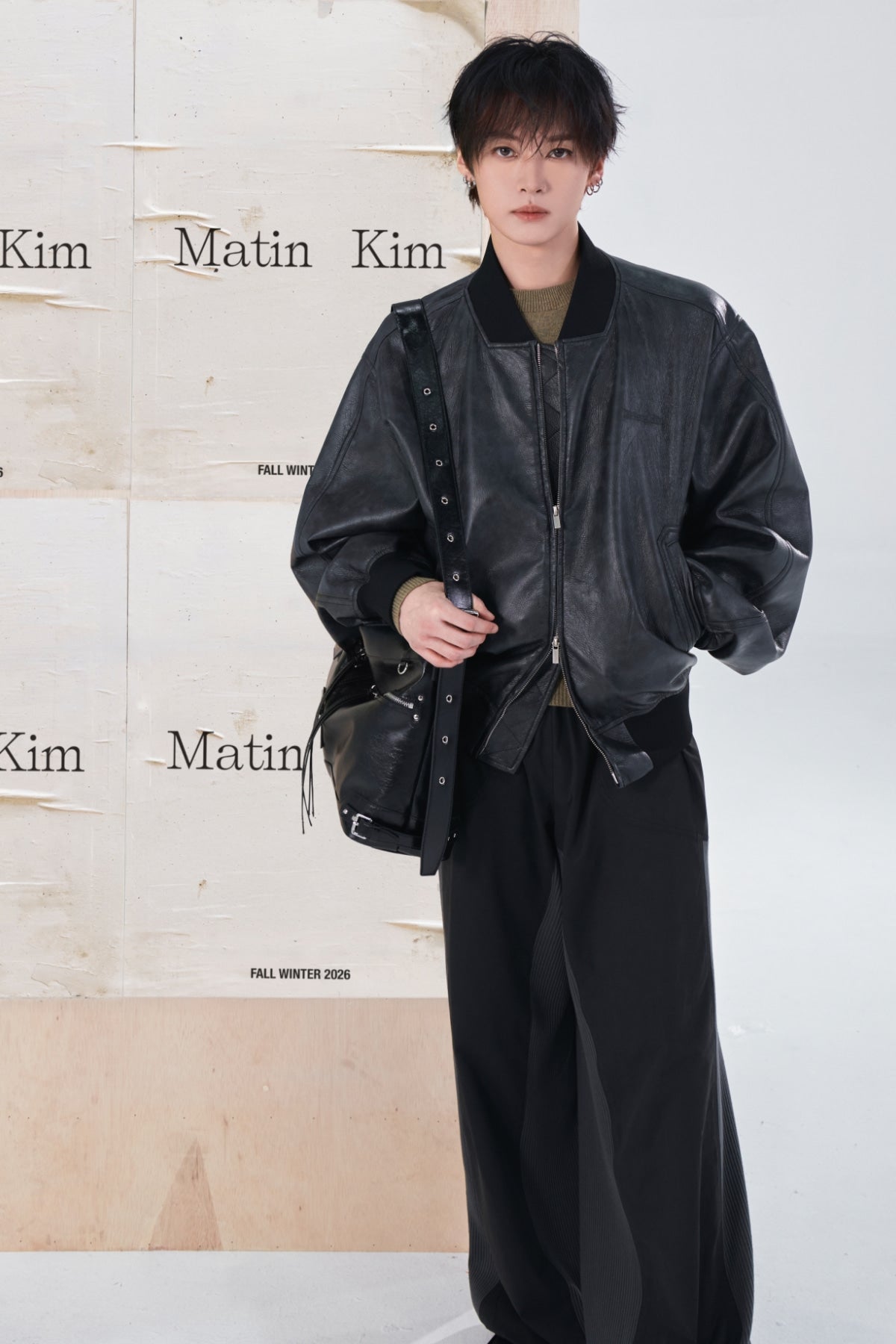 Matinkim Faux Leather Rib Collar Blouson For Men IN Black