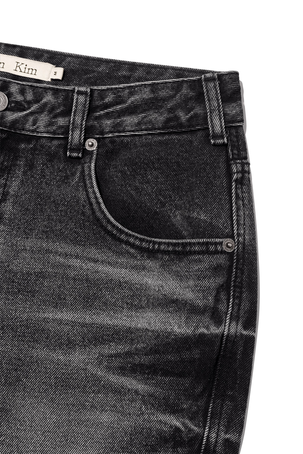 [matinkim] DEEP WASHED SEMI BOOTS CUT DENIM PANTS IN CHARCOAL