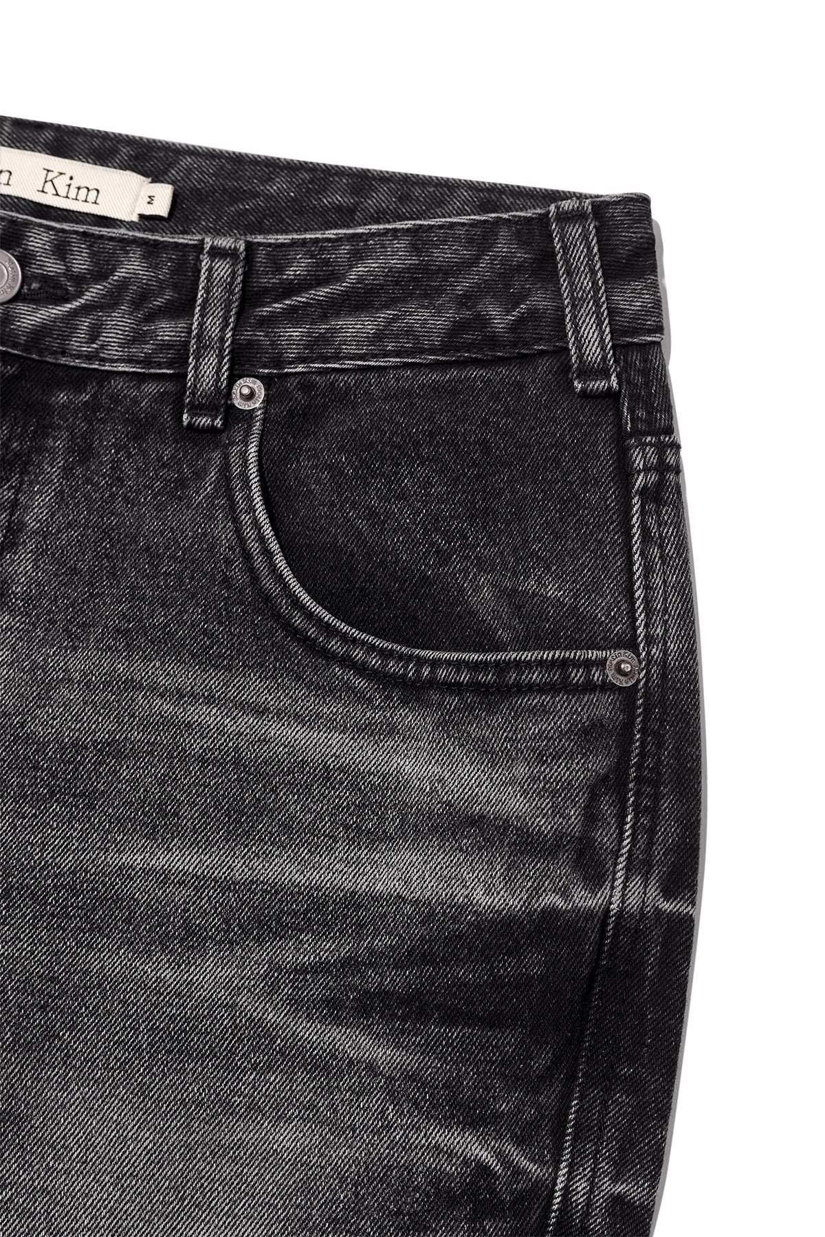 [matinkim] DEEP WASHED SEMI BOOTS CUT DENIM PANTS IN CHARCOAL