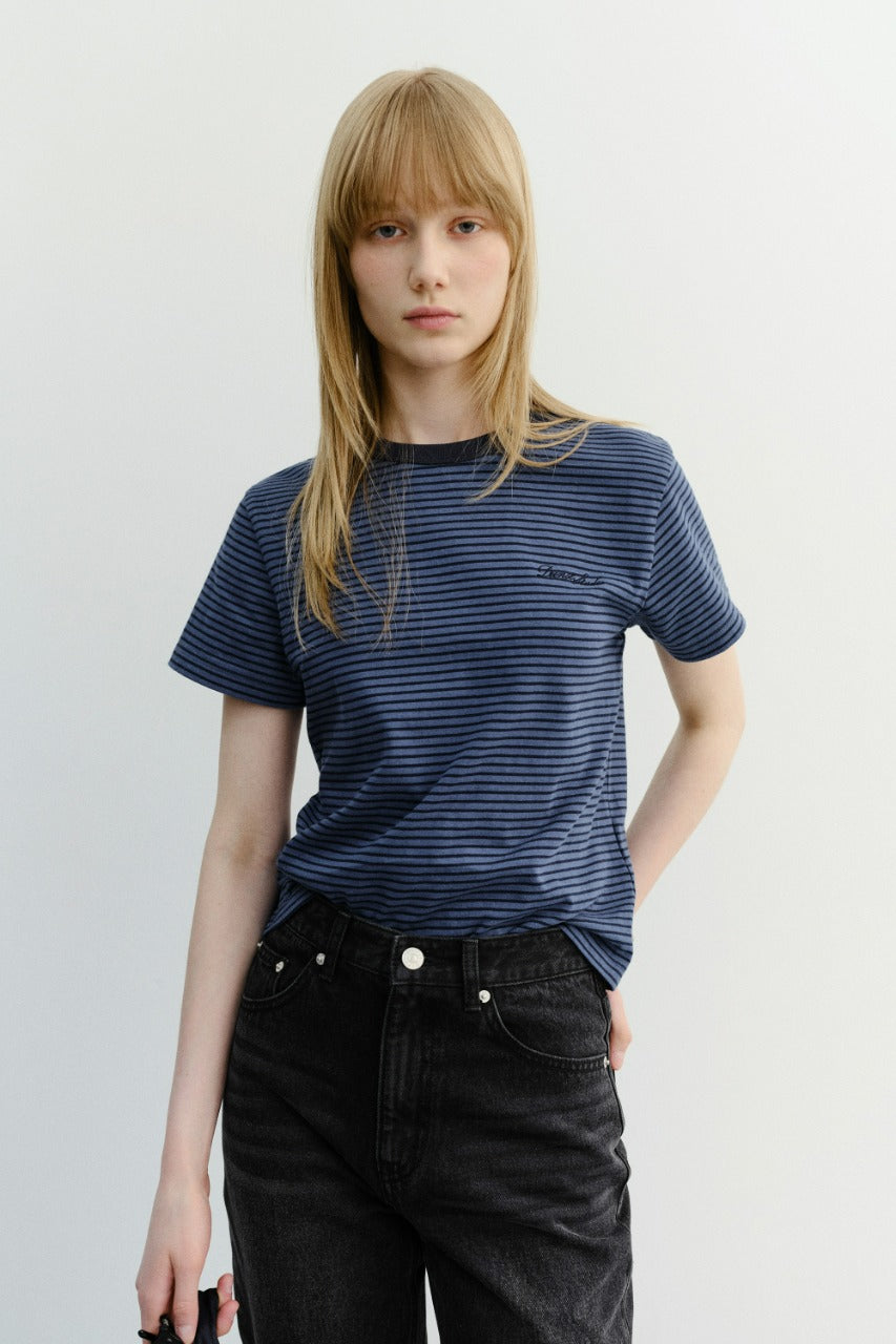 Dunst Essential Stripe Logo T-Shirt Blue Navy Stripe