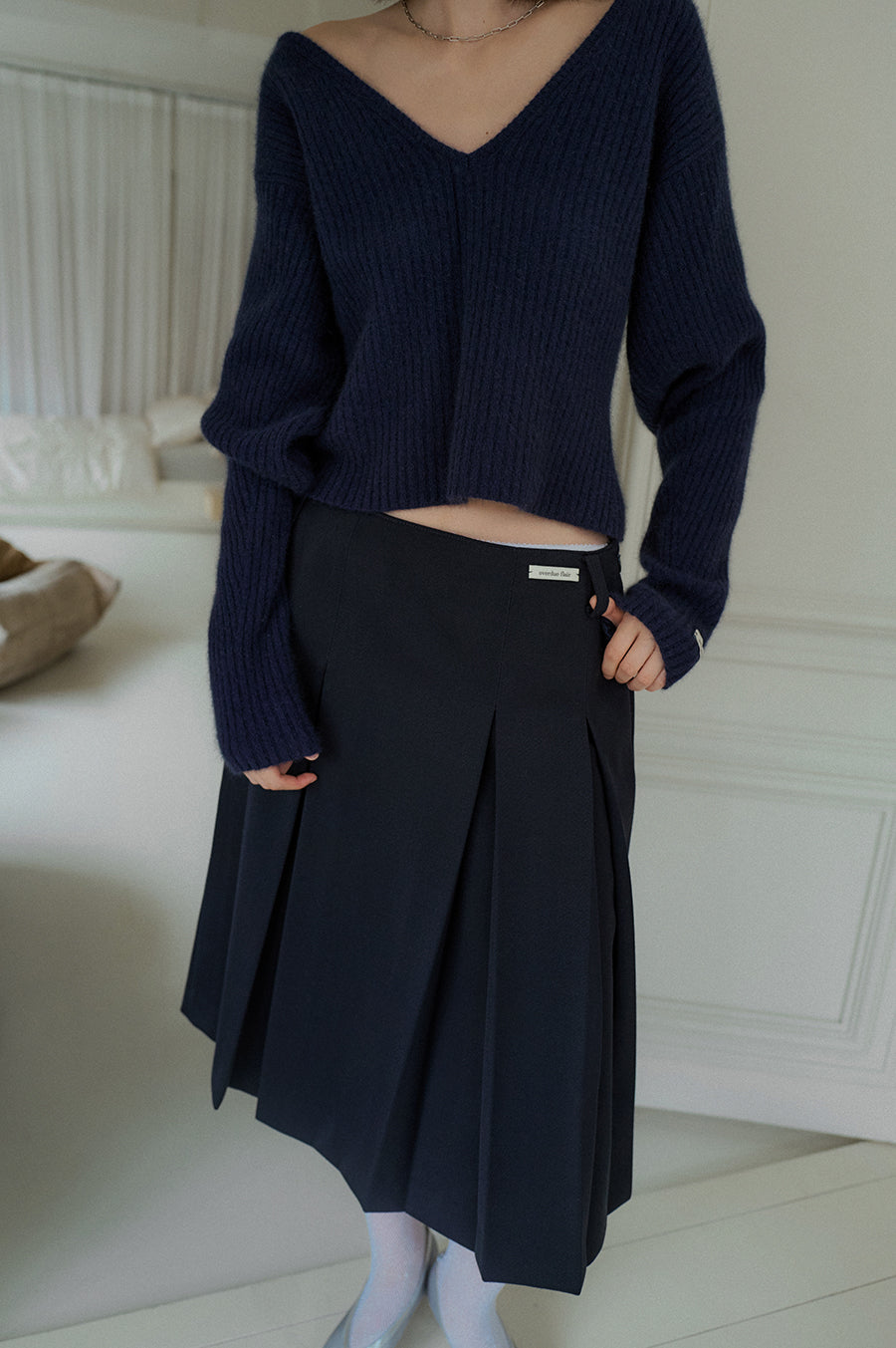 Overdueflair Wool Pleated Skirt Navy