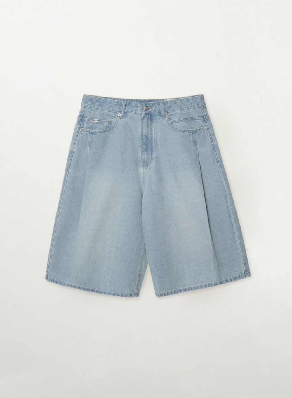 Satur Pleats Bermuda Washed Denim Shorts - Light Blue