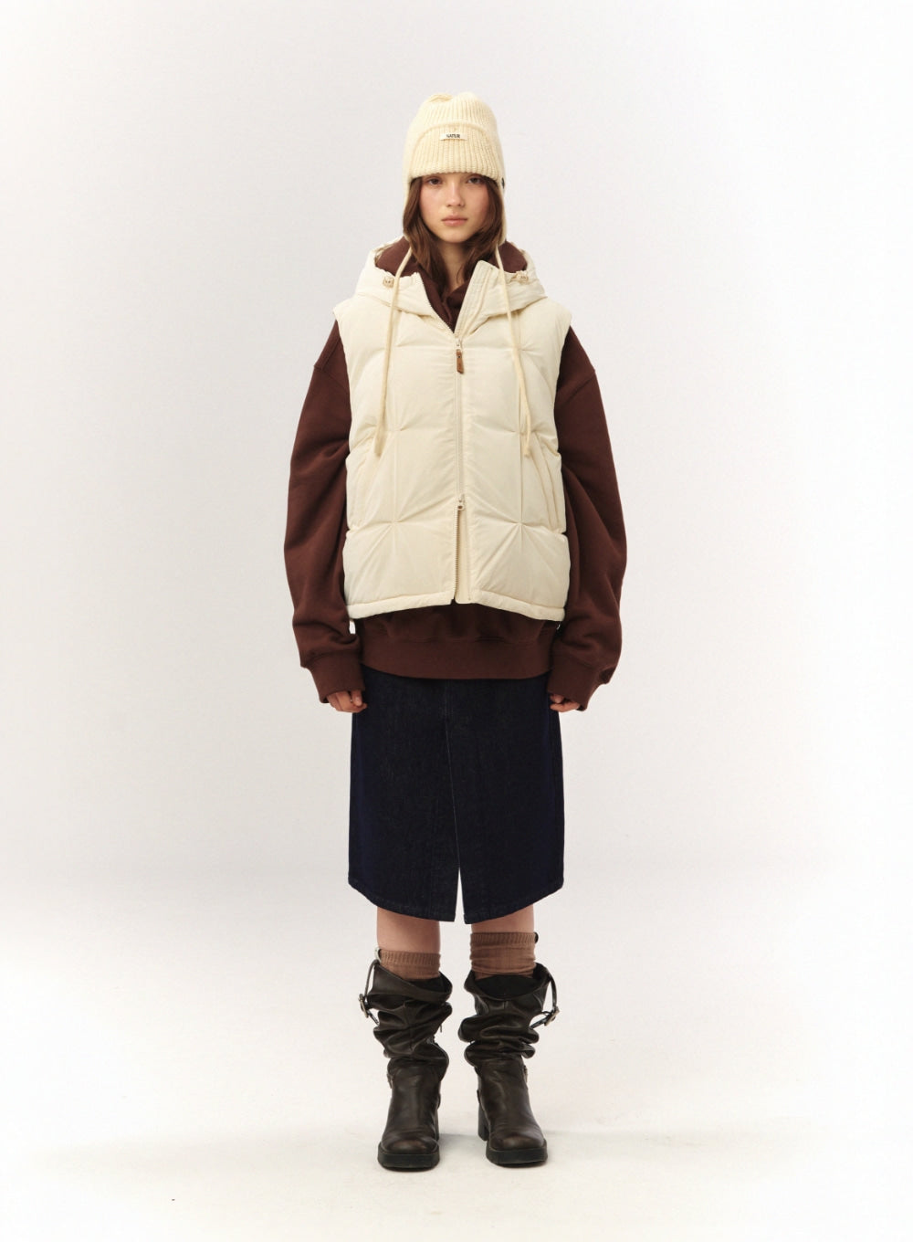 [satur] (W) Orta Hood Padding Vest - Cream