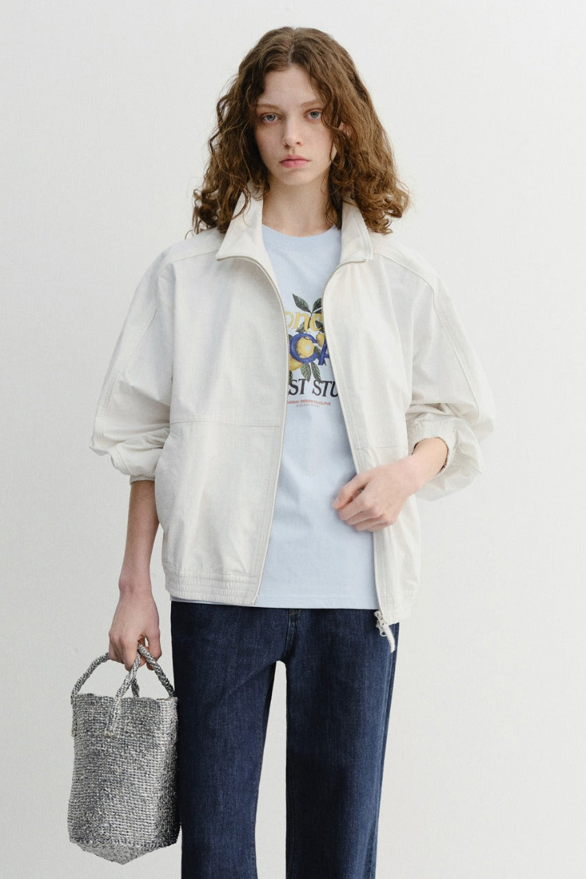 Dunst Unisex Summer Harrington Jacket Cream Stripe