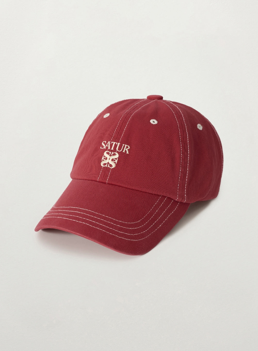 [SATUR] Contrast Color Stitch Dyed Ball Cap - Red
