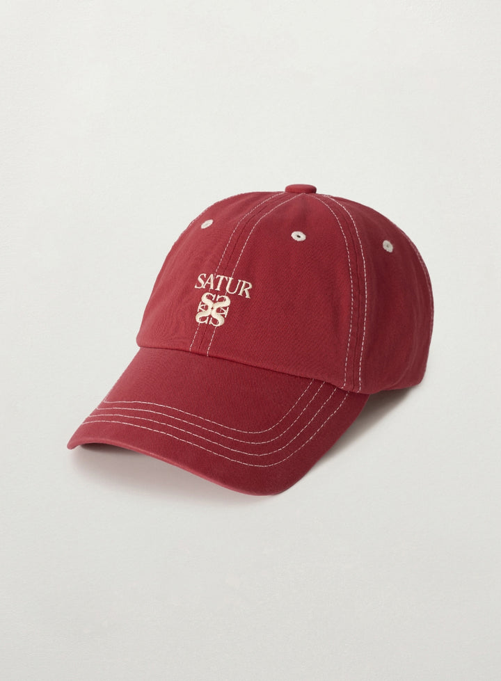 Satur Contrast Color Stitch Dyed Ball Cap - Red