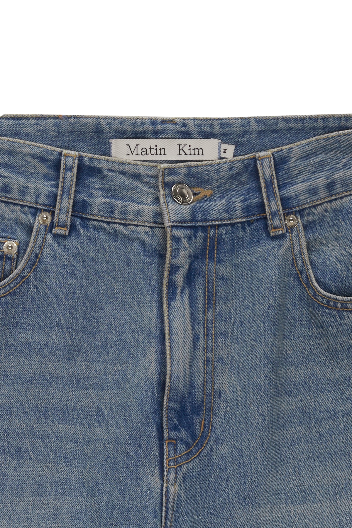 [matinkim] SIDE WASHED DENIM PANTS IN BLUE