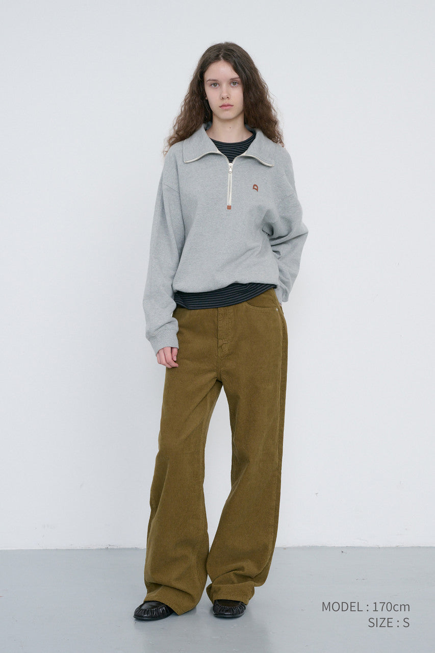 Dunst Unisex Leather Logo Half Zip-Up Sweatshirt Melange Grey