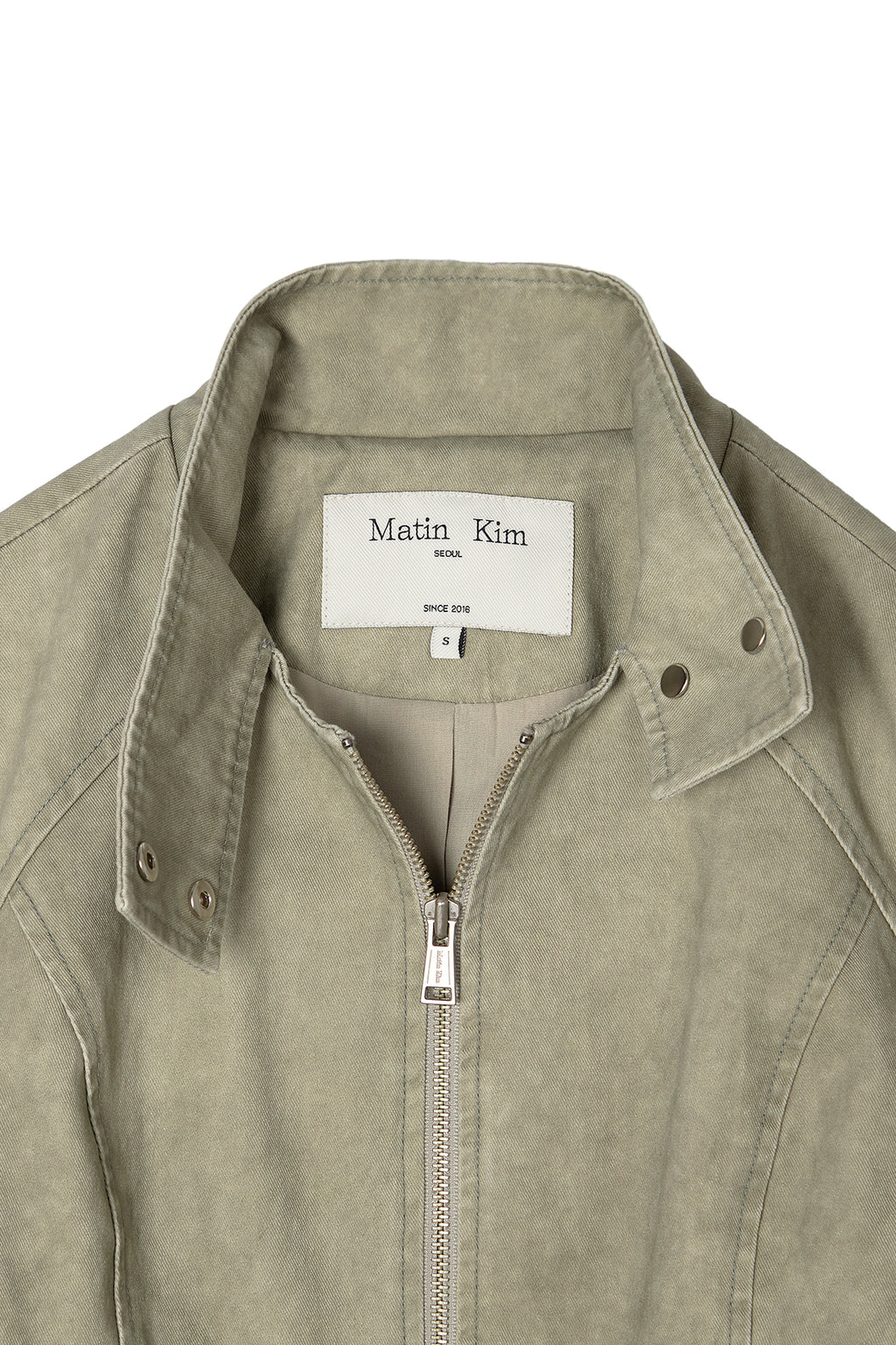 [matinkim] WASHED SLIM BIKER JUMPER IN LIGHT KHAKI