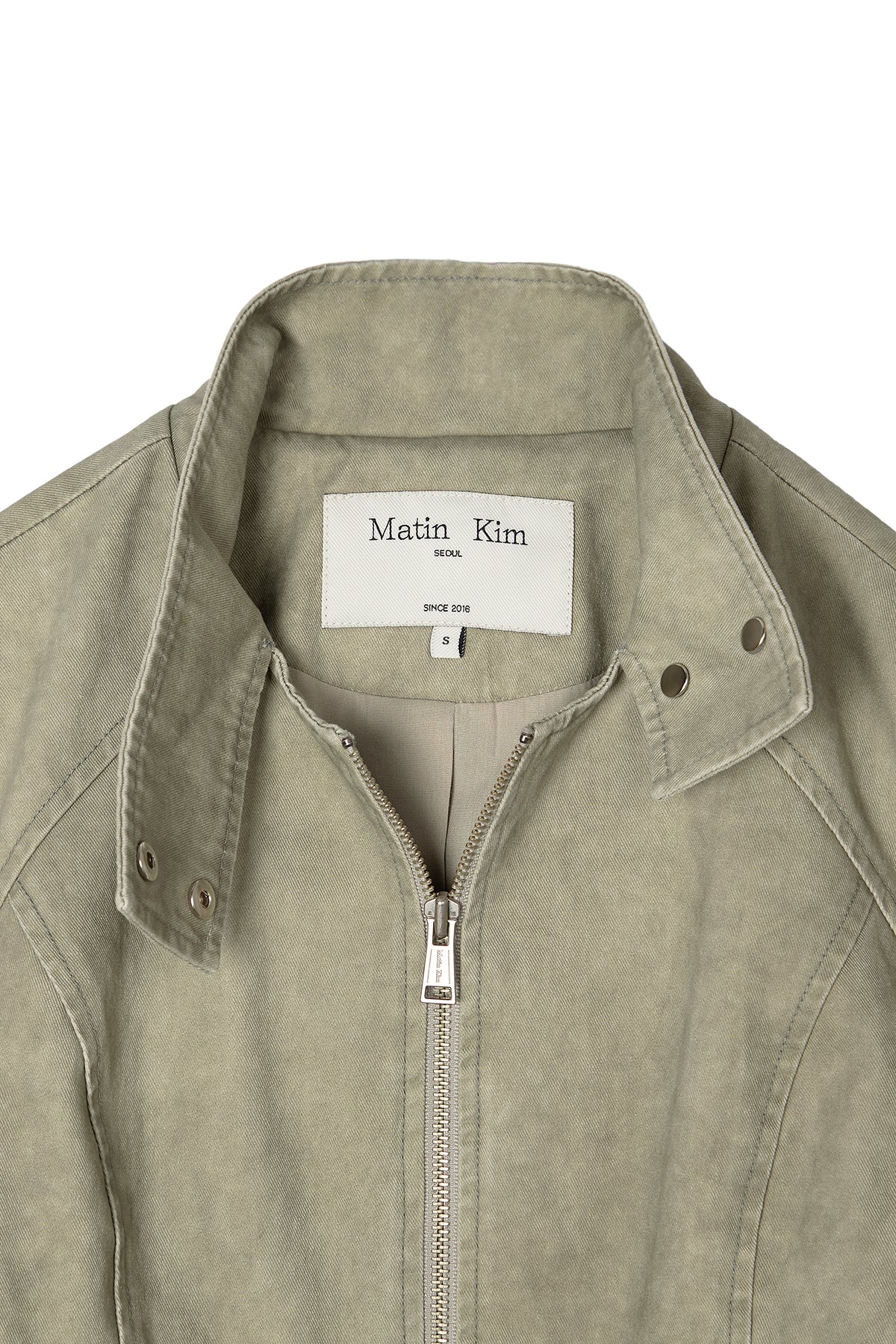 [matinkim] WASHED SLIM BIKER JUMPER IN LIGHT KHAKI