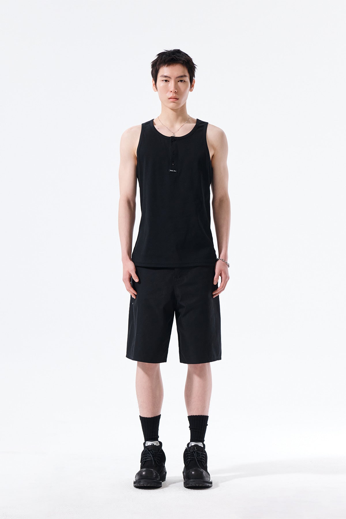 Matinkim Curved Seam Bermuda Pants For Men IN Black