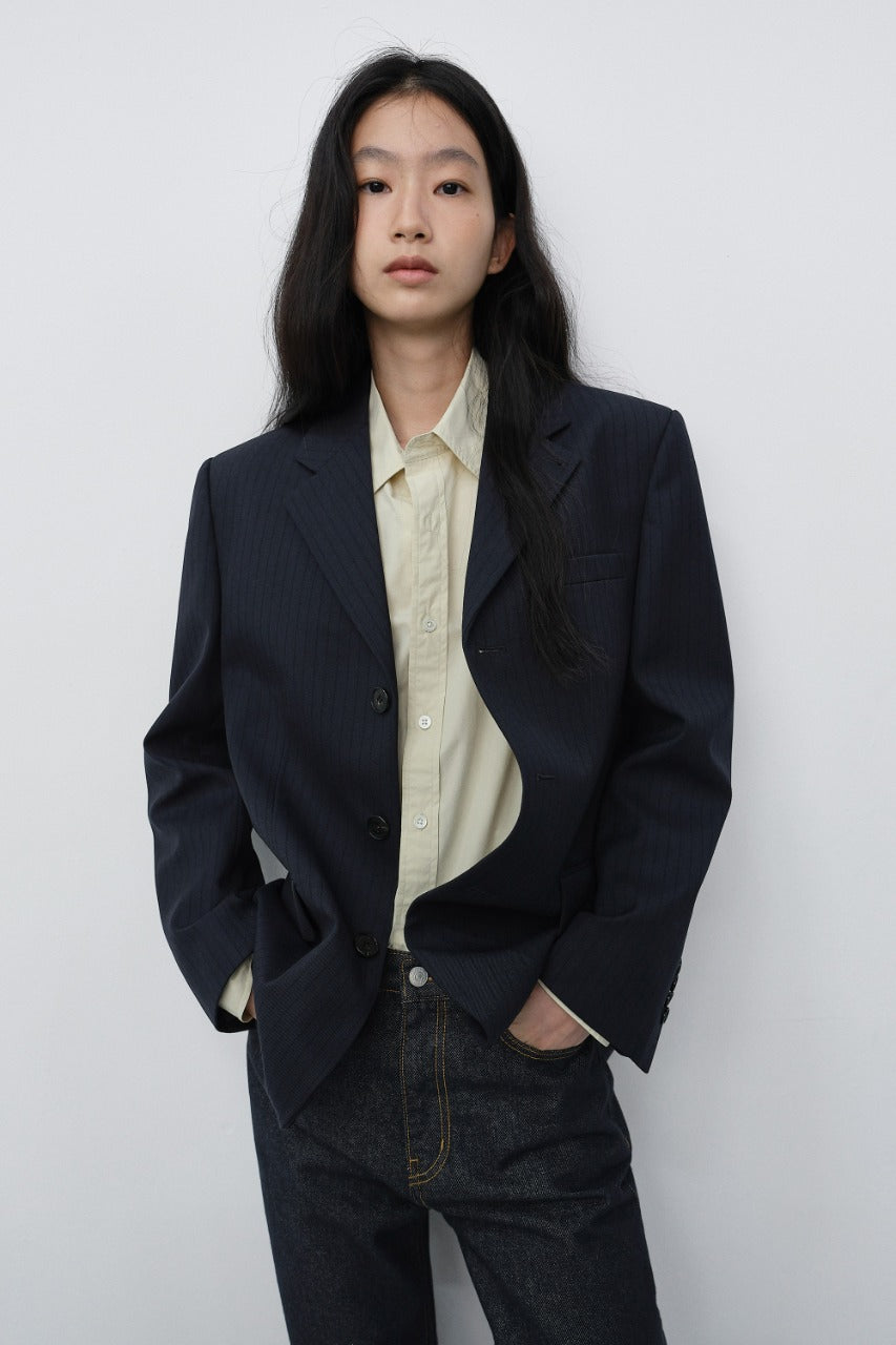 Dunst Unisex Classic 3 Button Wool Blazer Navy Stripe