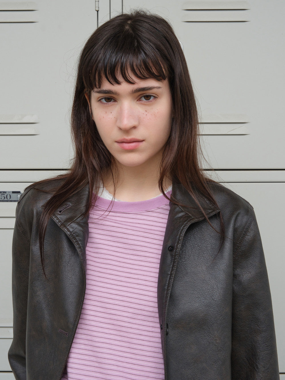 Low Classic Washed Artificial Leather Short Jacket Brown