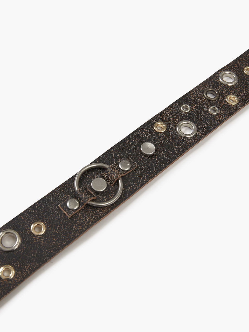 Margesherwood Eyelet Crack Leather Belt dark brown