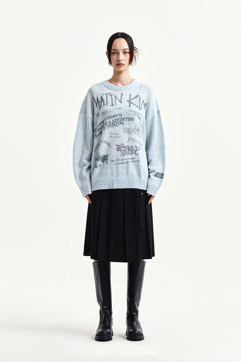 [matinkim] Belted Slit Pleat Skirt IN Black