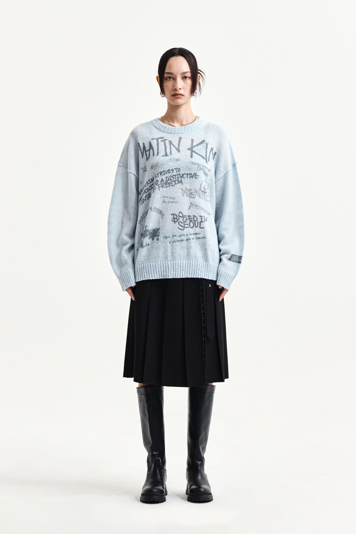 [matinkim] Belted Slit Pleat Skirt IN Black
