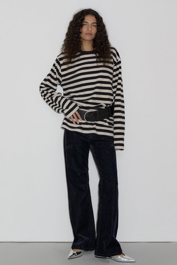 Overdueflair Velvet Boots Cut Denim Navy