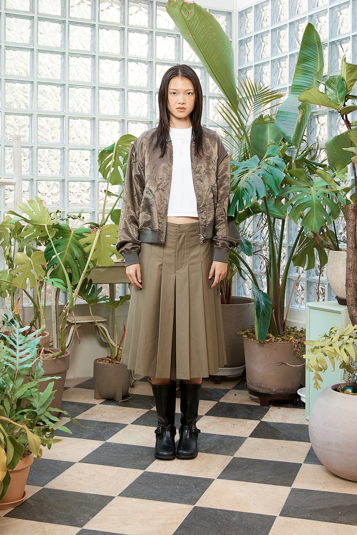 Matinkim Back Logo Crinkle Blouson For Women IN Khaki