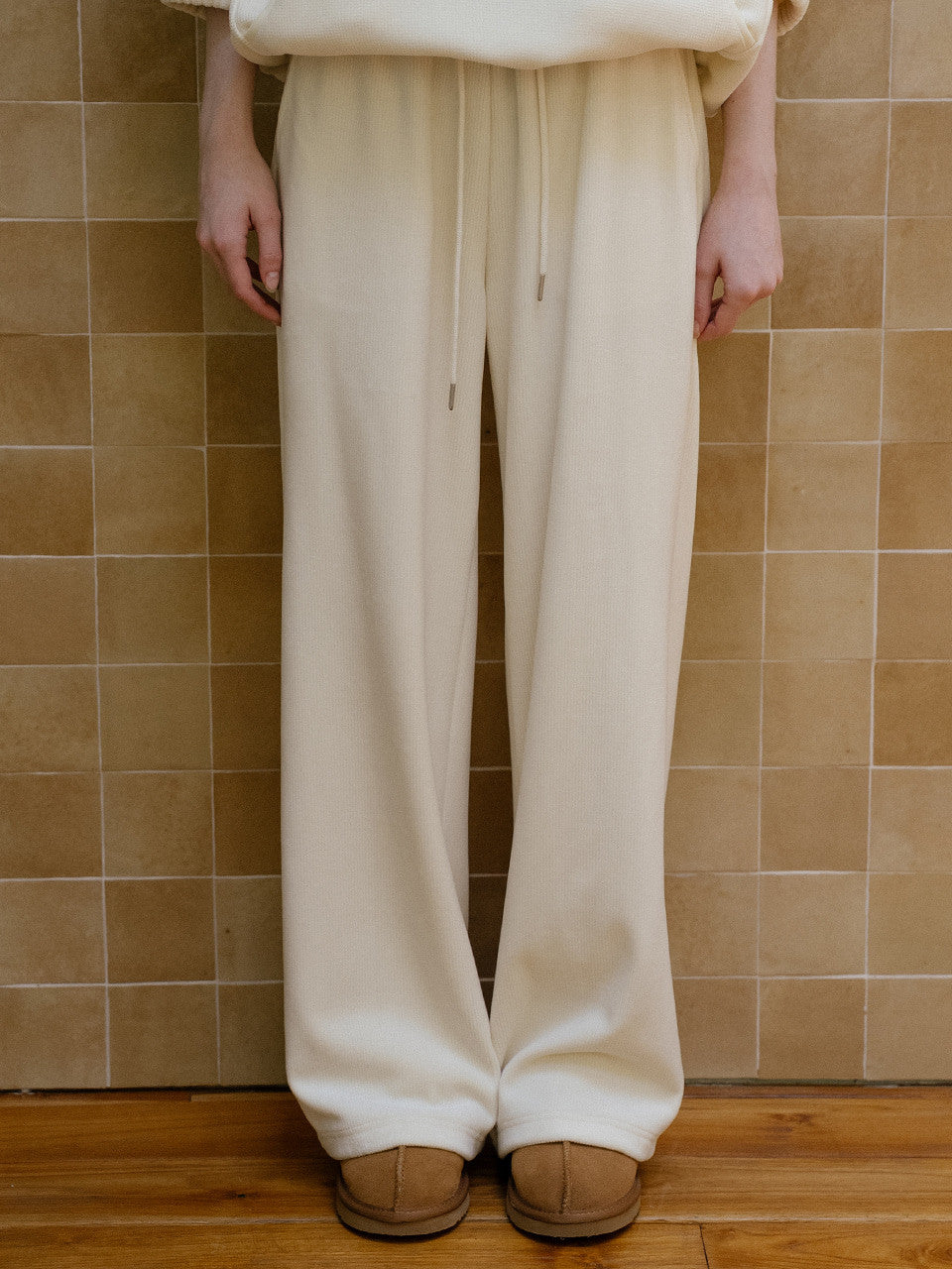 Tillidie Rib straight banding pants Ivory
