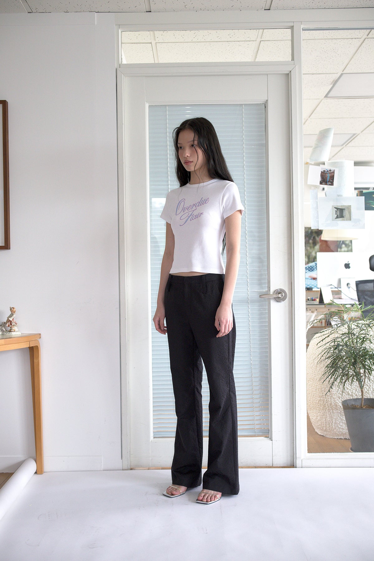 Overdueflair Jacquard Semi Bootcut Pants Black Rose