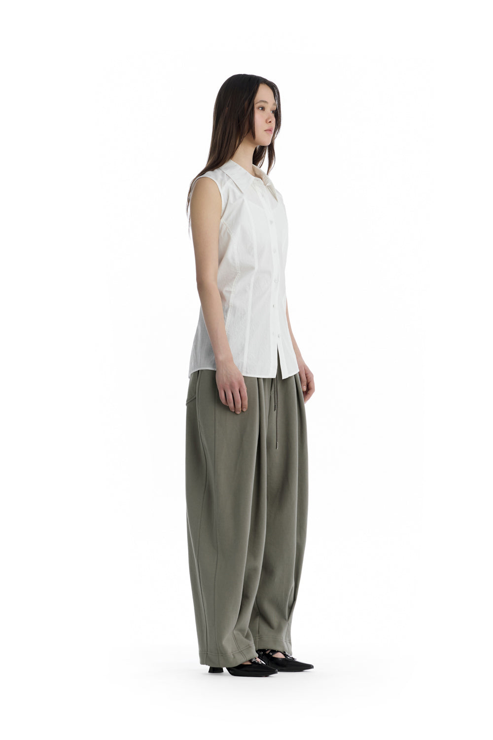 Treemingbird Regular-Fit Side Panel Sleeveless Shirt White