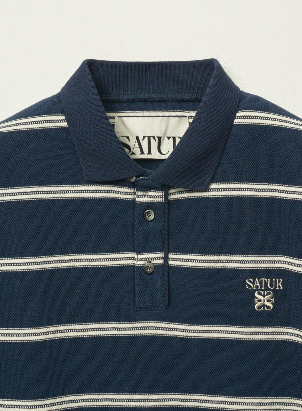 [satur] (W) Stripe Pique Polo T-Shirt - Navy