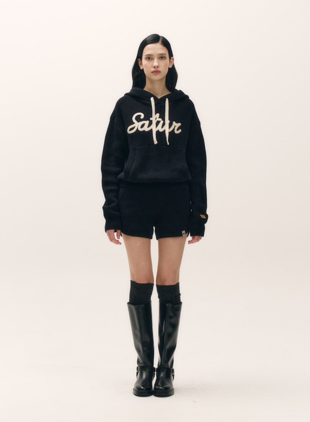 [satur] (W) Cashmere Blend Knit Shorts - Classic Black